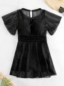 Solid Cut Out Back One Piece Swimsuit - Black - View 3