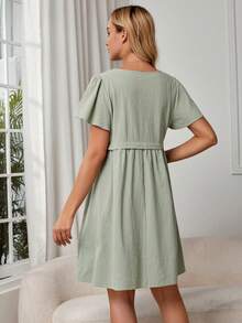 SHEIN Maternity Solid V Neck Nursing Smock Dress - Mint Green - View 2