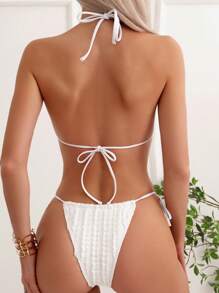Bañador bikini triángulo halter liso - Blanco - Ver 3