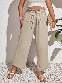 SHEIN Frenchy Plus Paperbag Waist Straight Leg Pants