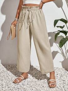 SHEIN Frenchy Plus Paperbag Waist Straight Leg Pants