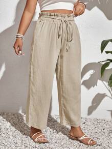 SHEIN Frenchy Plus Paperbag Waist Straight Leg Pants