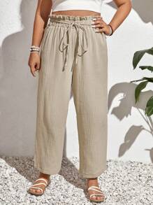 SHEIN Frenchy Plus Paperbag Waist Straight Leg Pants