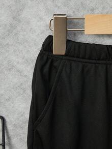 SHEIN Boys Letter Graphic Contrast Panel Shorts - Black - View 4