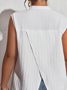 SHEIN Frenchy 大碼素色後背開衩褶皺襯衫 - 白色 - 查看 4