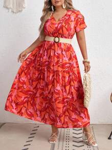 SHEIN VCAY Vestido con estampado bajo con fruncido sin cinturón - Multicolor - Ver 1