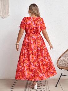 SHEIN VCAY Vestido con estampado bajo con fruncido sin cinturón - Multicolor - Ver 2