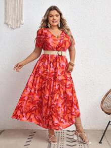 SHEIN VCAY Vestido con estampado bajo con fruncido sin cinturón - Multicolor - Ver 4