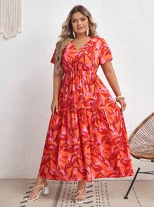 SHEIN VCAY Vestido con estampado bajo con fruncido sin cinturón - Multicolor - Ver 5