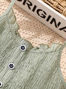 SHEIN Girls Button Front Layer Hem Cami Dress - Mint Green - View 4