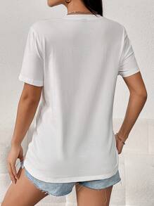SHEIN Maternidad Camiseta mano & con estampado de corazón - Blanco - Ver 2