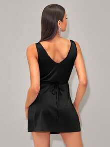 SHEIN BAE Solid Ruched Bust Dress - Black - View 2