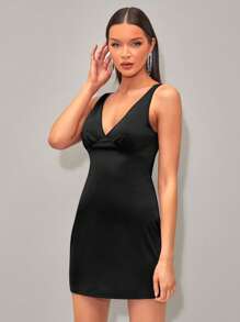 SHEIN BAE Solid Ruched Bust Dress - Black - View 5