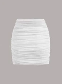 SHEIN MOD Trang phục Club Women Spring Break Mini Skirt Solid Ruched Wrap Bodycon Skirt - trắng - Xem 2