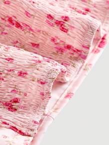 SHEIN MOD Ditsy Floral Print Frill Trim Bustier Cami Top - Baby Pink - View 3