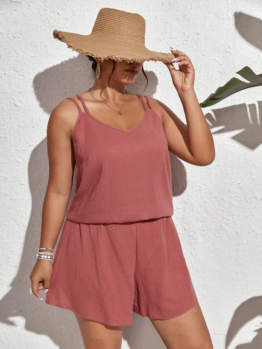 SHEIN Frenchy Bộ thời trang Plus Size màu trơn Giải trí - Bụi hồng - Xem 1