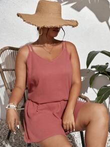 SHEIN Frenchy Bộ thời trang Plus Size màu trơn Giải trí - Bụi hồng - Xem 6