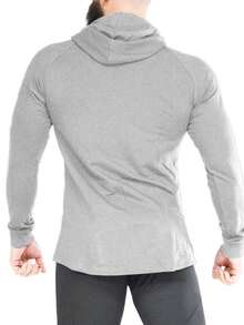 Men Slogan Graphic Raglan Sleeve Drawstring Sports Sweatshirt - Grey - View 2