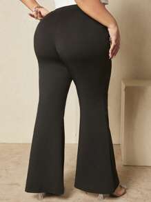 SHEIN SXY 大碼前抽繩喇叭褲 - 黑色 - 查看 2