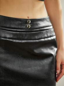 Váy nữ Nút Dây kéo màu trơn Giải trí - màu đen - Xem 6