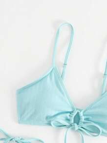 SHEIN Swim Summer Beach Tie Side Bikini Set - Mint Blue - View 3