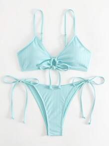 SHEIN Swim Summer Beach Tie Side Bikini Set - Mint Blue - View 4