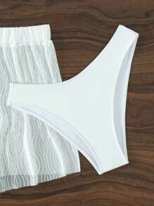 Halter Triangle Bikini Set For Summer With Beach Shorts - White - View 5