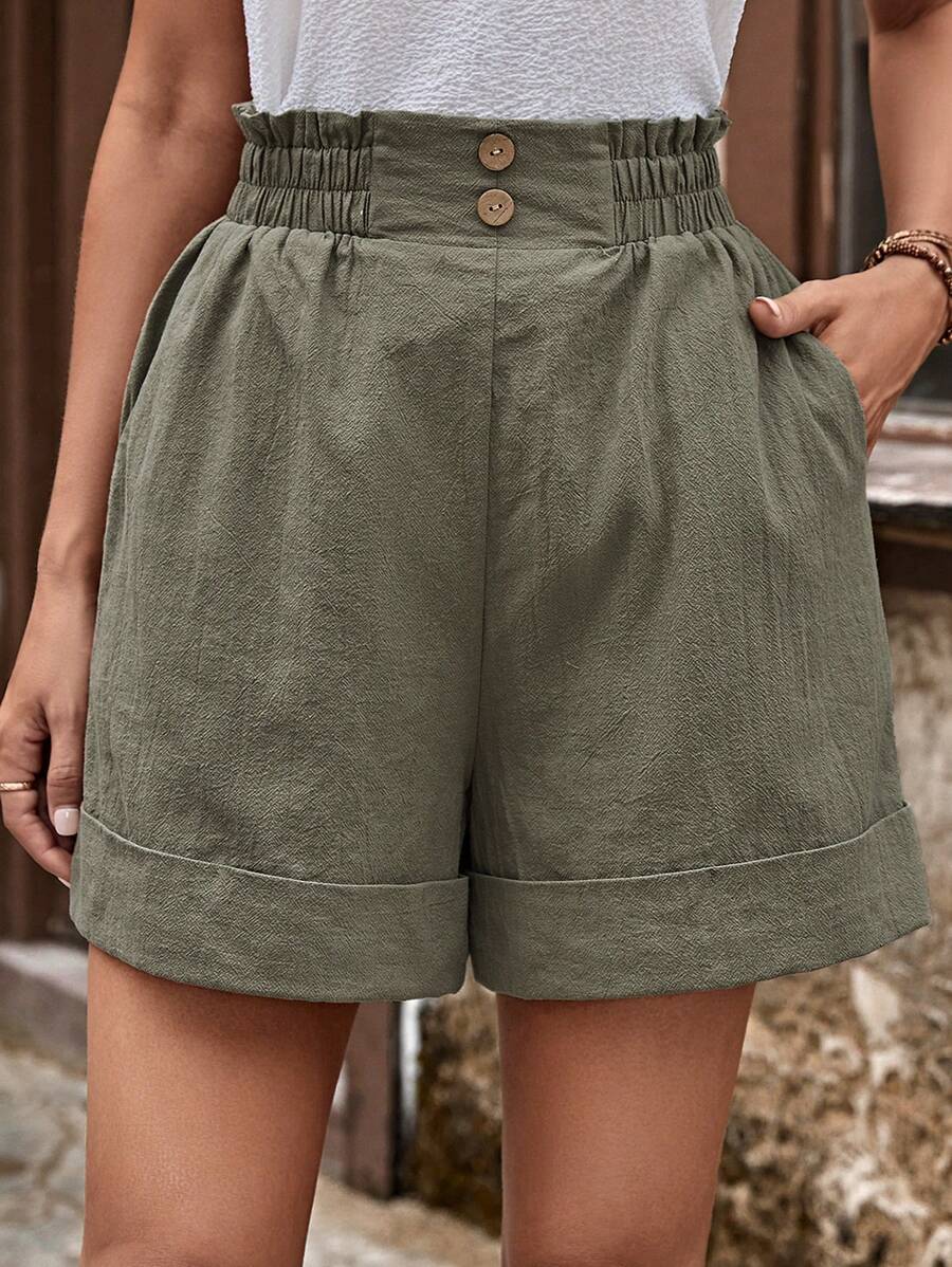 EMERY ROSE Paperbag Waist Roll Up Hem Shorts