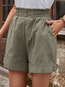 EMERY ROSE Paperbag Waist Roll Up Hem Shorts