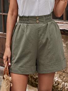 EMERY ROSE Paperbag Waist Roll Up Hem Shorts