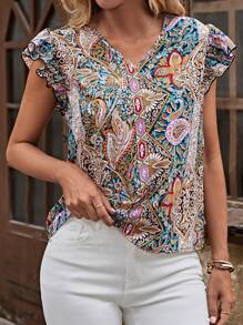 EMERY ROSE 佩斯利印花荷葉邊襯衫 - 彩色 - 查看 5