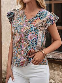 EMERY ROSE 佩斯利印花荷葉邊襯衫 - 彩色 - 查看 6