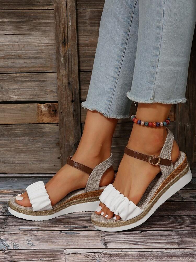 Espadrillas da donna con zeppa e punta aperta, sandali eleganti con plateau, senza lacci, cinturino elastico alla caviglia, sandali estivi da spiaggia, Nero , 37 EU