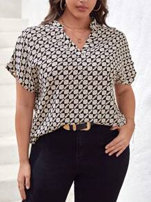 SHEIN Privé Plus Allover Print Batwing Sleeve Blouse - Multicolor - View 1