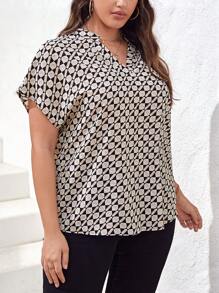 SHEIN Privé Plus Allover Print Batwing Sleeve Blouse - Multicolor - View 5