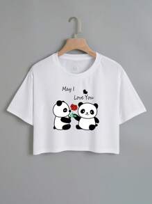 SHEIN Qutie Áo thun nữ Hoạt hình Slogan Giải trí - trắng - Xem 1