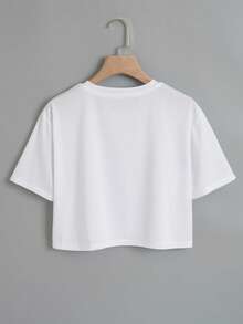 SHEIN Qutie Áo thun nữ Hoạt hình Slogan Giải trí - trắng - Xem 2