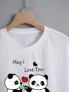 SHEIN Qutie Áo thun nữ Hoạt hình Slogan Giải trí - trắng - Xem 4