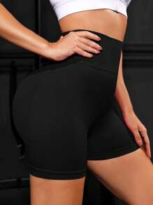 Yoga Basic Quần Shorts Thể thao Nữ màu trơn - màu đen - Xem 2
