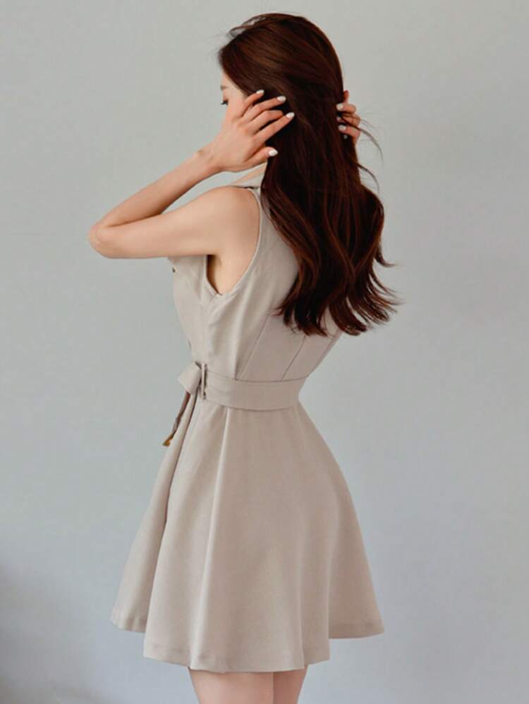 Double Breasted Belted Dress Sundress,Casual Women Dresses,Fall Clothes