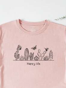 Áo thun Plus size Lá thư Thực vật Giải trí - Màu Hồng baby - Xem 3