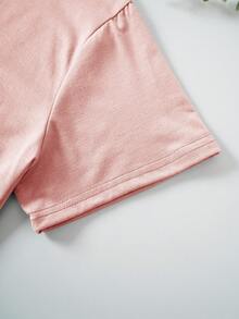 Áo thun Plus size Lá thư Thực vật Giải trí - Màu Hồng baby - Xem 4