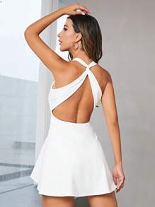 Tennis Casual Vestido de tenis activo con espalda cruzada descubierta, atuendo de tenis para mujer - Blanco - Ver 5