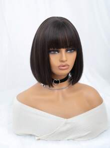 短直筒人造假髮帶劉海 - 黑色 - 查看 6