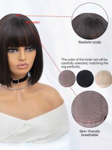 短直筒人造假髮帶劉海 - 黑色 - 查看 7