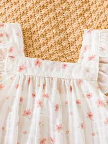 SHEIN 嬰兒印花荷葉邊連體衣和帽 - 白色 - 查看 4