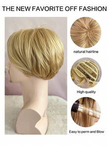 Short Straight Synthetic Wig With Bangs - Gold - View 5