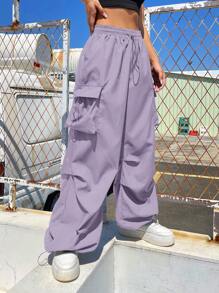 Coolane Pantalones parachute con bolsillo lateral con solapa de cintura con cordón