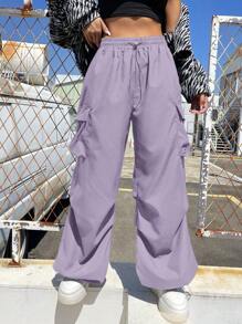 Coolane Pantalones parachute con bolsillo lateral con solapa de cintura con cordón