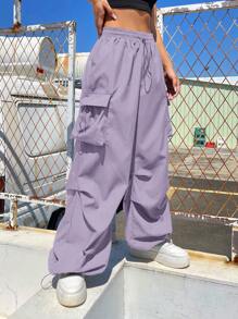 Coolane Pantalones parachute con bolsillo lateral con solapa de cintura con cordón